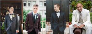 Different Colored Tuxedos in Charcoal, Burgundy, Navy, and Ivory
