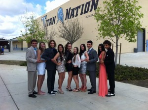 Prom Fashion show with grey suits and coral dresses, 2016 prom trends